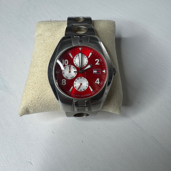 Y2K era Hilfiger - Tommy Hilfiger Red Dial Multifunction Sport Fashion Watch - Picture 2 of 9